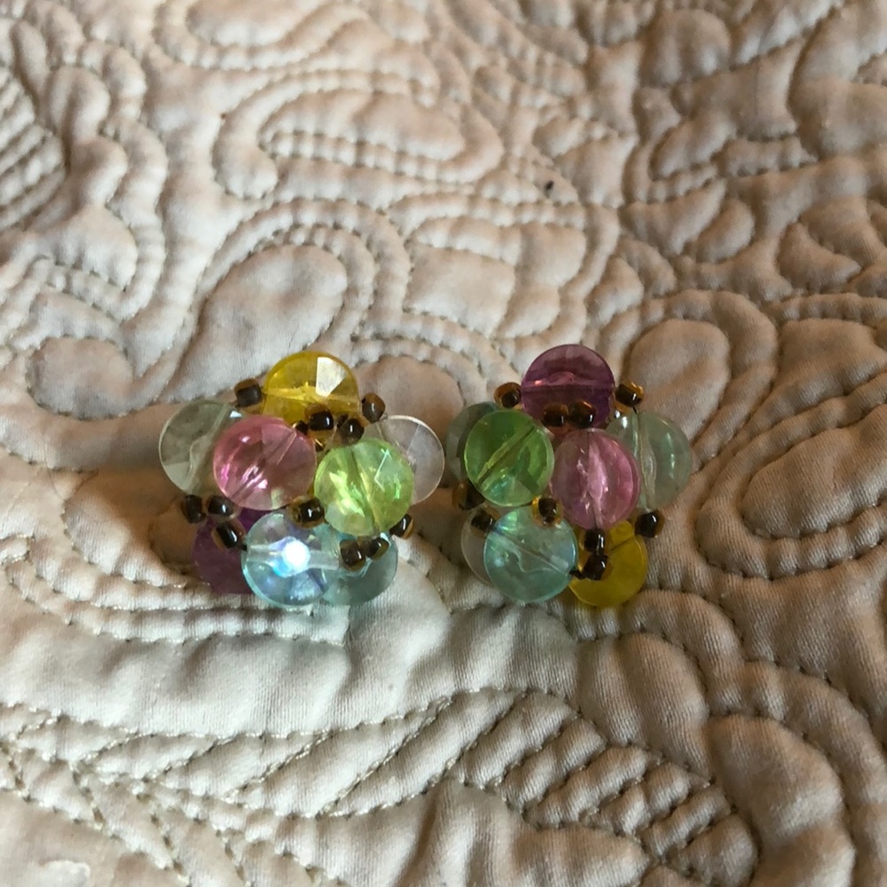 Vintage Multi-Color Pierced Bead Earrings